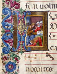 Decoração em papel timbrado representando Maria Madalena aos pés de Jesus Miniatura de Girolamo da Cremona (ativo por volta de 1451-1483) e Liberale da Verona (1445-1529) de um coro (Cod. 22/7. c.15v) da Catedral de Siena. Catedral do século XV (Duomo) de