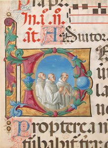 Iluminação de Manuscritos com Monges Cantores em D inicial, de um Saltério, Italiano, 1501-2.