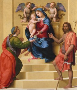 Madonna e criança entronizada com os santos Maria Madalena e João Batista, ca. 1523 de Giuliano Bugiardini