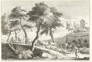Paisagem montanhosa com pastores e gado Paisagens italianas (título da série) de Giuliano Giampiccoli