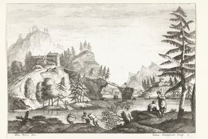 Paisagem com rio e algumas figuras
Paisagens italianas (título da série) de Giuliano Giampiccoli