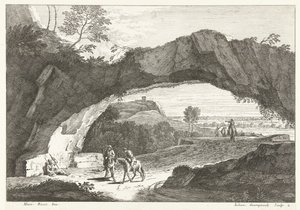 Paisagem com ponte de pedra e algumas figuras Paisagens italianas (título da série) de Giuliano Giampiccoli