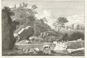 Paisagem com dois pastores e gado pela água paisagens italianas