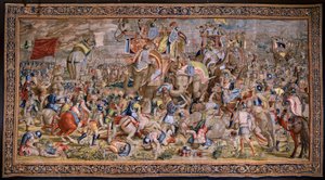 tapeçaria flamenga. Série Os Atos de Cipião: A Batalha de Zama. O cartunista Giulio Romano. Atelier de Balthasar van Vlierden (?), Bruxelas. 1523-1532. de Giulio (after) Romano