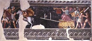 Fragmento de uma cena de um triunfo (fresco) de Giulio (school of) Romano