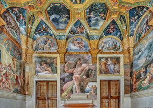 Sala do Psiche: vista da parede oriental (fresco) de Giulio (workshop of) Romano
