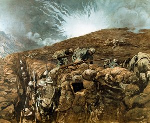 Primeira Guerra Mundial: trincheiras perto de Gorizia, campanha italiana no rio Isonzo, Setembro de 1917 (pintura)