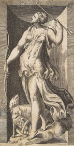 A caçadora Diana acompanhada pelos seus cães num nicho, séc. XVI., séc. XVI.
