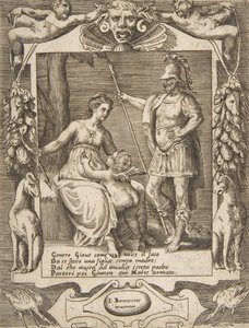 Juno, Mars and Cupid, ambientados em uma moldura elaborada, de 