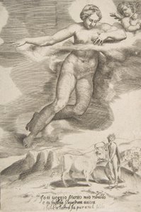 Juno assistindo Júpiter e Io, de The Loves of the Gods, 1531-60. de Giulio Bonasone