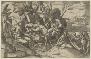 Júpiter amamentado pela cabra Amalthea de Giulio Bonasone