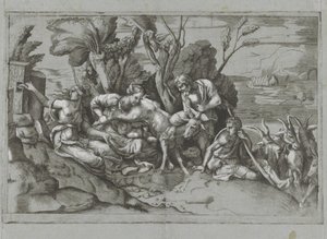 Júpiter amamentado pela cabra Amalthea de Giulio Bonasone