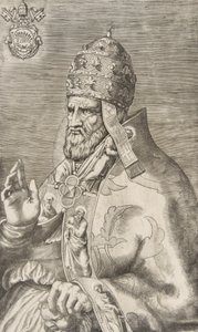 Retrato do Papa Marcelo II, mão direita levantada para a esquerda, c. 1555. de Giulio Bonasone