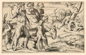 Silenus montado em um burro de Giulio Bonasone