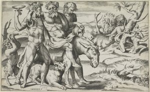 Silenus montado num burro de Giulio Bonasone