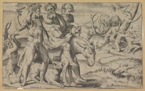 Silenus montando um burro de Giulio Bonasone