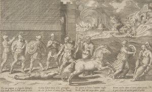 O combate de Heitor e Aquiles, e Aquiles arrastando o corpo de Heitor pelo ..., 1531-76.