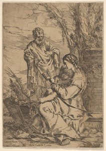 Sagrada Família com a Virgem lendo, a Virgem está de perfil com um livro à sua esquerda ..., 1640-60. de Giulio Carpioni