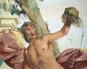 Ninfa Córsega perseguida por Satyr que arrancou sua peruca por Giulio Carpioni
