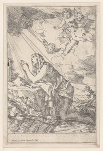A penitente Santa Maria Madalena, ajoelhada diante de uma caveira e ossos, 1640-60.