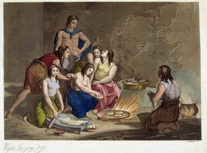 Antigos mexicanos a fazer pão - em "Le Costume Antique et Moderne", de Ferrario, ed. Milan de Giulio Ferrario