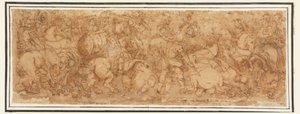Desenho, cena de batalha, 1524-46 de Giulio Romano