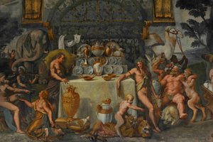 Detalhe de afresco da Câmara de Amor e Psique, 1526-1534 de Giulio Romano