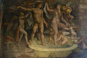Detalhe de afresco da Câmara de Amor e Psique, 1526-1534 de Giulio Romano