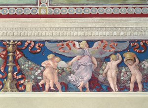 Friso da Câmara com Fregio di Amorini Câmara do Friso de Cupido detalhe de cupidos de luta livre, afresco de 1520 de Giulio Romano