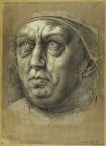 Cabeça do Papa Leão X (giz sobre papel) de Giulio Romano