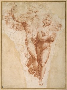 Psique levado por Mercúrio ao Olimpo (giz sobre papel) de Giulio Romano
