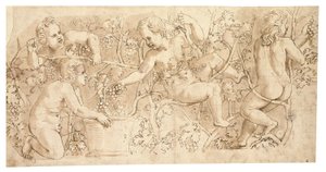 Putti colhendo uvas: Design para um friso de Giulio Romano
