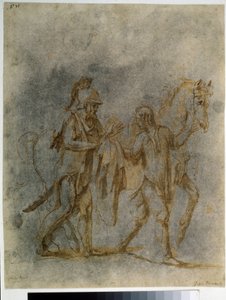 "Saint Martin et le mendiant" (São Martinho e um mendigo) Aquarelle et encre de Giulio Pippi de