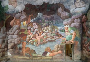 Sala dei Giganti, detalhe da destruição dos gigantes por raios Jupiters, 1536 detalhe afresco de 78482 de Giulio Romano