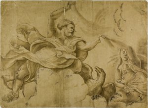 Estudo para Júpiter que lança raios de Giulio Romano