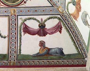 A Câmara com Fregio di Amorini Câmara do Friso de Cupido detalhe de uma esfinge, afresco de 1520 de Giulio Romano