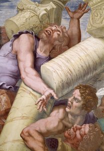 A Queda dos Gigantes (Titãs) (Parede Norte), pormenor. Fresco de Giulio Pippi de