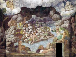 A Queda dos Gigantes Salão dos Gigantes, 1536 de Giulio Romano