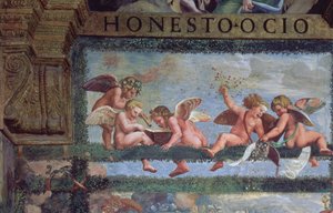 O Banquete Rústico, detalhe de putti fazendo música, da Sala di Amore e Psiche, detalhe 1528 fresco de 78428 de Giulio Romano