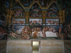 Festa de casamento ou Banquete dos deuses, afresco de Giulio Romano (1499-1546), parede oeste da Câmara de Cupido e Psique, Palazzo Te, Mântua (Lista do Patrimônio Mundial da UNESCO, 2008), Lombardia, Itália de Giulio Romano