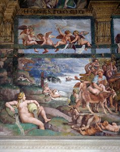 Festa de casamento ou Banquete dos deuses, afresco de Giulio Romano (1499-1546), parede oeste da Câmara de Cupido e Psique, Palazzo Te, Mântua (Lista do Patrimônio Mundial da UNESCO, 2008), Lombardia, Itália de Giulio Romano