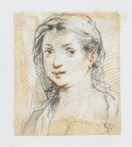 Cabeça de uma mulher (giz preto e vermelho) de Giuseppe Cesari