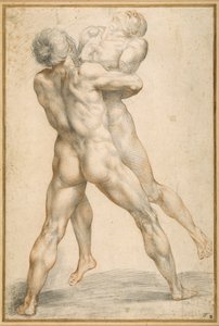 Hércules lutando com Antaeus (giz preto e vermelho em papel branco) de Giuseppe Cesari
