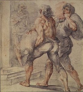 Estudo dos cobradores de impostos, c.1591-93 (giz cinza e vermelho no papel) de Giuseppe Cesari
