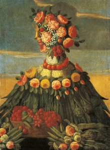 Itália, Florença, A Primavera, cesta de cerejas com flores de Giuseppe (follower of) Arcimboldo