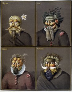 As quatro estações: homens com cabeças de vegetais no caminho de Giuseppe Arcimboldo. de Giuseppe (style of) Arcimboldo