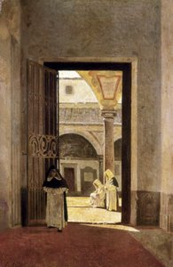 Corredor de entrada de um convento dominicano. Pintura de Giuseppe Abbati (1836-1868). Óleo sobre madeira. Museu de Cádis.