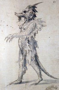 Design para um dragão (caneta, tinta azul e aquarela sobre papel) de Giuseppe Arcimboldo