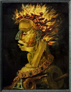 Fogo, alegoria (pintura sobre madeira) de Giuseppe Arcimboldo
