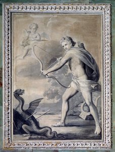 Apollon matando a cobra Python (Desenho monocromático de Giuseppe Bacigalupo